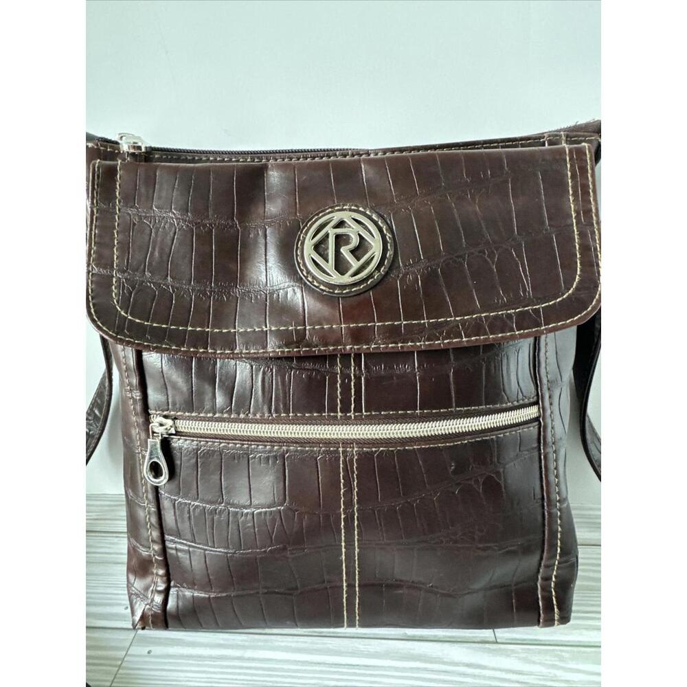Relic By Fossil Brown Faux Leather Crocodile Purse Messenger Bag Crossbody